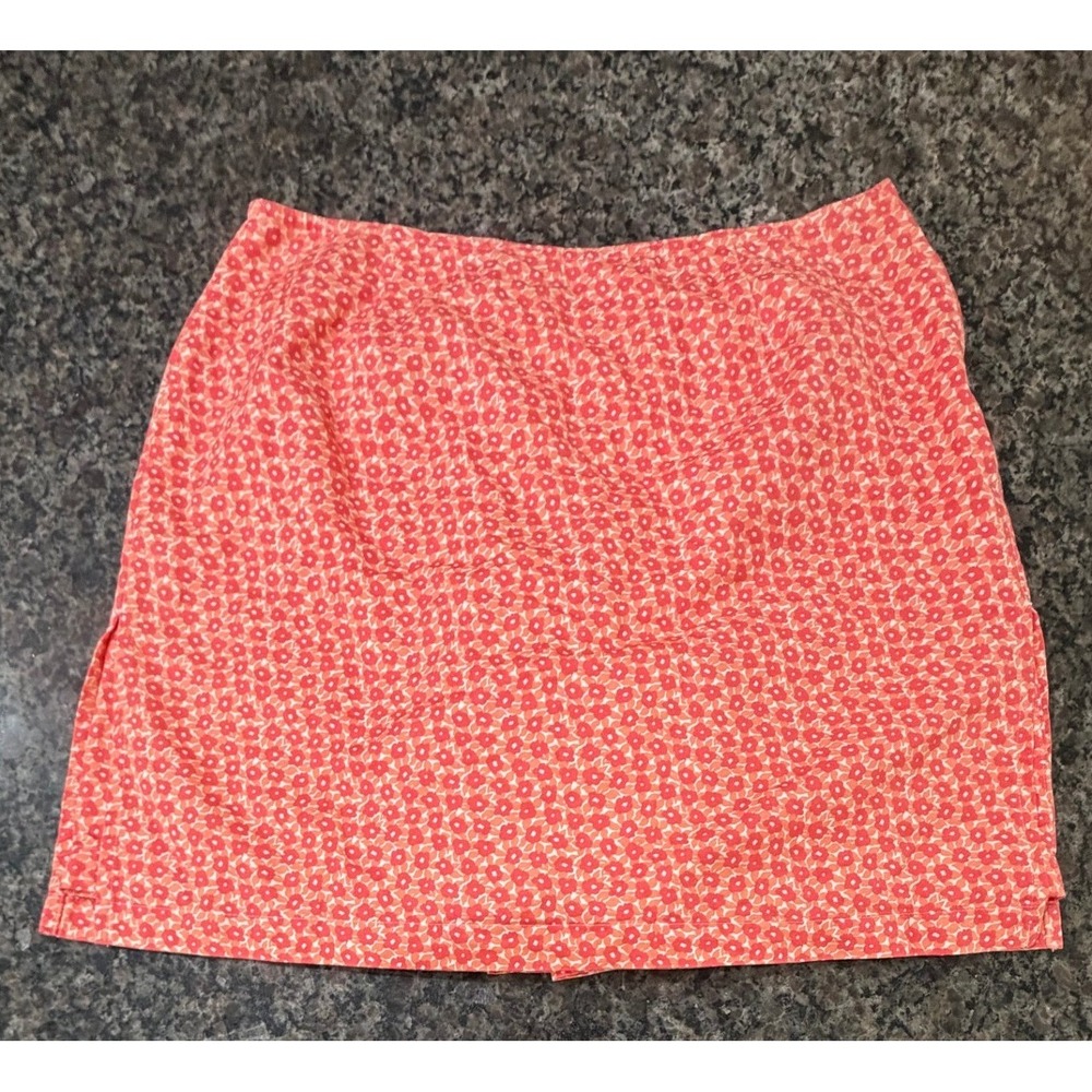 Liz Claiborne Lizwear Jeans Womens 12 Floral Mini Skirt Coral Orange Cotton 100%